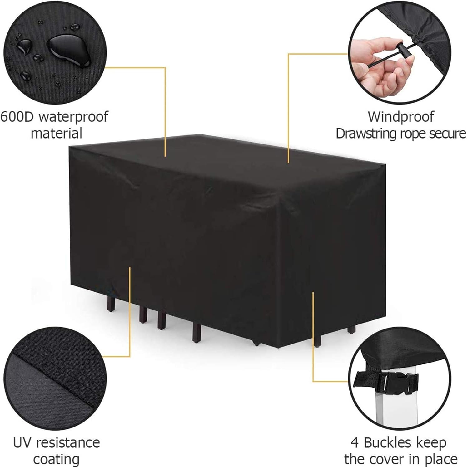 Tvird Patio Furniture Covers, 96” x 64”x 40” Outdoor Furniture Covers Made of 600D Heavy Duty Oxford Fabric, Windproof Waterproof, Rain Snow Dust Wind-Proof, Anti-UV, Fits for 8 to 10 Seats (Black) : Garden & Outdoor