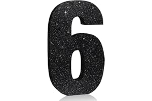 TONIFUL 7.8 Inch Black Glitter Number 6 Wooden Table Centerpiece Black Birthday Party Decorations,Digit 6 for Birthday,Chrismas,Graduation,Halloween,New Year,Anniversary Party Supplies(1 Pack)