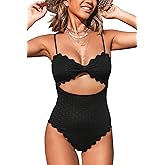 CUPSHE Women's One Piece Swimsuit Sexy Black Cutout Scallop Trim Bathing Suit
