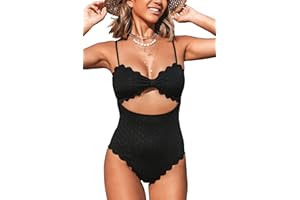 CUPSHE Women's One Piece Swimsuit Sexy Black Cutout Scallop Trim Bathing Suit
