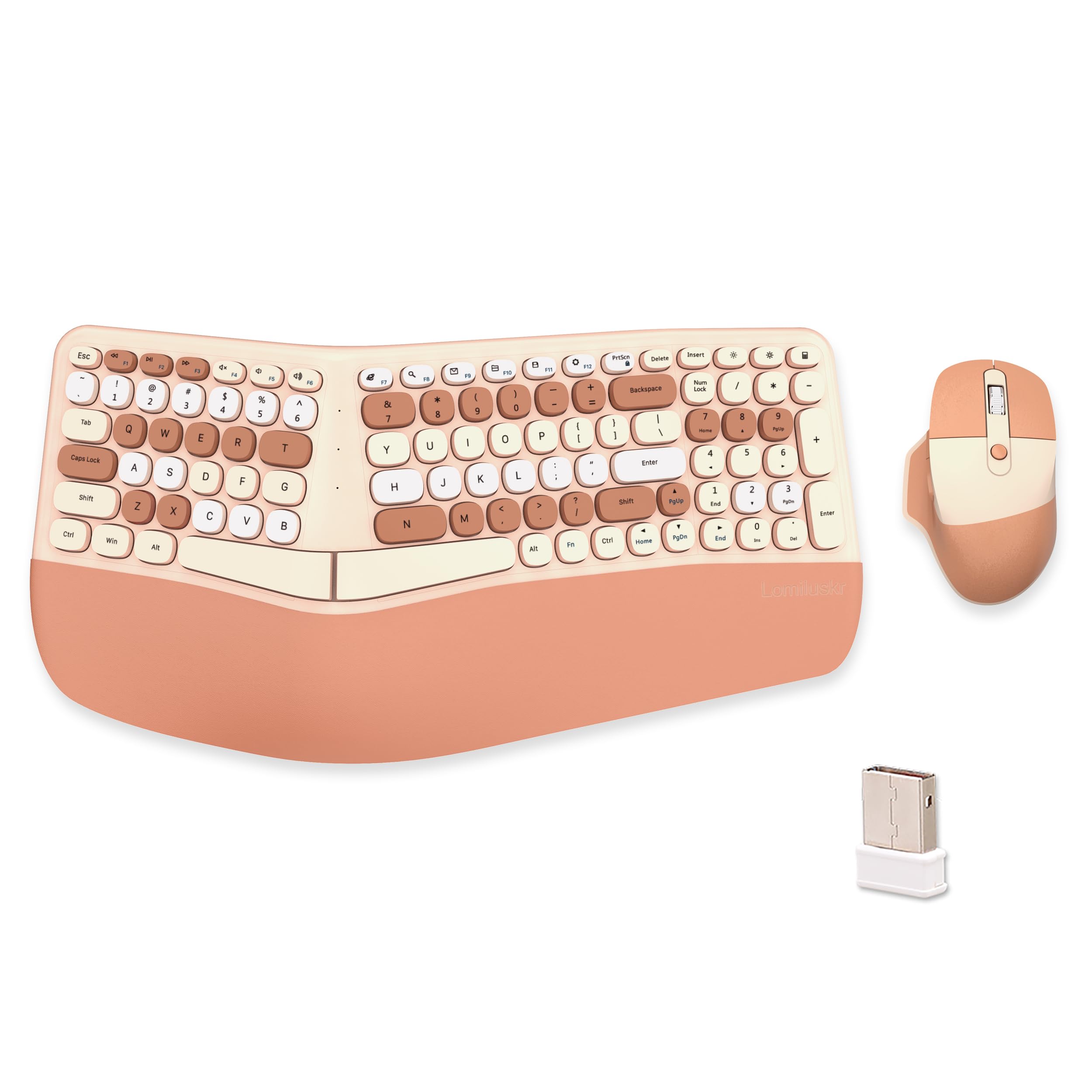 Photo 1 of Wireless Ergonomic Keyboard and Mouse Combo with PU Wrist Rest, Carpal Tunnel Keyboard, 2.4G Colorful Split Ergo Keyboard, Comfortable Natural Typing, Compatible with PC/Laptop (Milk Tea)