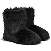 ZVC Women's Faux Fur Boots Furry Snow Boots Comfortable Fluffy Winter Boot Warm Fuzzy Mid-Calf Boot Outdoor Indoor Flat Shoes
