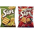 ORION SUNCHIP CORNCHIP BASED Garlic Baguette/Hot & Spicy (135G) Big Size Korean Chip (Combo, Pack of 1)