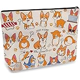DOOX Corgi Makeup Bags with Lining, Funny Cosmetic Bags Pencil Pouch - Double-Sided Print - Double-Sided Print - Cute Birthday & Christmas Corgi Gifts for Daughter,Sister, Women