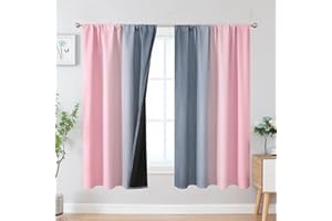 Estelar Textiler Pink and Grey Blackout Curtains for Bedroom, Room Darkening Rod Pocket Ombre Curtains for Kids Room, Thermal Insulated Light Blocking Gradient Drapes, 52Wx63L, 2 Panels