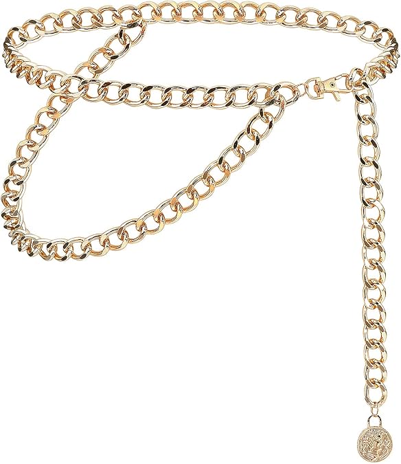 BAOKELAN Chain Belts for Women Girls Double Layered Thick Metal Waist