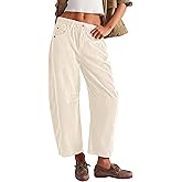 Lviefent Womens Mid Rise Cord Barrel Jeans Casual Baggy Wide Leg Corduroy Cropped Ankle Pants with Pockets