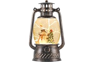 MELUNAR Christmas Snow Globe Lantern with Swirling Glitter and Battery & USB Powered Light 6H Timer for Christmas Home Decoration and Gift (Christmas Tree and Snowman)