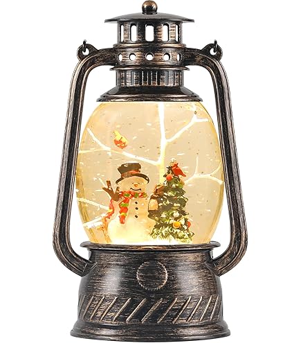 Christmas Snow Globes Lantern Musical,6H Timer Cylinder Glitter