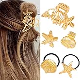 BARTOSI Gold Metal Claw Clips Small Starfish Hair Clips Shell Hair Claw Clip Noslip Hair Accessories for Women and Girls (Pack of 5)