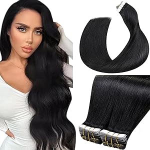LaaVoo Invisible Tape Extensions Echthaar Schwarz Echthaar Extensions Tape Seamless 50cm Remy Tape in Extensions Echthaar Remy Haar Extensions Echthaar Natural 100g 40pcs #1