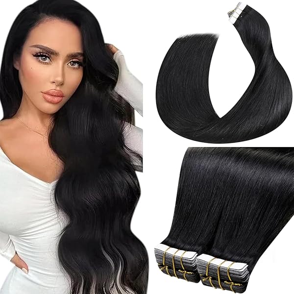 LaaVoo Invisible Tape Extensions Echthaar Schwarz Echthaar Extensions Tape Seamless 50cm Remy Tape in Extensions Echthaar Remy Haar Extensions Echthaar Natural 100g 40pcs #1