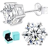Moissanite Lab Created Diamond Earrings 0.6ctw-3.0ctw Solitaire Studs, D Color VVS1, Hypoallergenic 925 Sterling Silver, 14K White Gold Plated, Friction Back - Gift for Women & Men