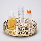 Ayswupt Gold Mirrored Vanity Tray for Bathroom Counter,Metal Decorative Jewelry Storage Tray Cosmetic Perfume Organizer for Dresser,Bedroom,Home Decor,Suit for Candle Holder,Coffee Table Centerpiece,S