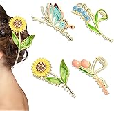 kaiolbly Flower Butterfly Metal Hair Claw Clips 4pcs Cute Large Tulip Sunflower Butterfly Non-Slip Hair Clips Strong Styling Hair Clips Fashion Accessories for Women with Long Thick Curly Hair