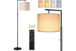 ROTTOGOON Dimmable Floor Lamp with Remote, 4-Color Temperature Modern Standing Lamp Control & Beige Shade, Tall Pole Floor Lamp for Living Room, Bedroom, Study Room, Office (LED Bulb Included), Black