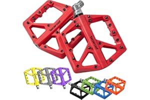 BOWOD MTB Pedals Large Mountain Bike Pedals, Lightweight Nylon Fiber Composite Bicycle Platform Pedals, Grippy Pedals w 18 Pins, Cr-Mo Spindle fit w 2 Bearings, Clipless Pedals for BMX MTB Bike 9/16"