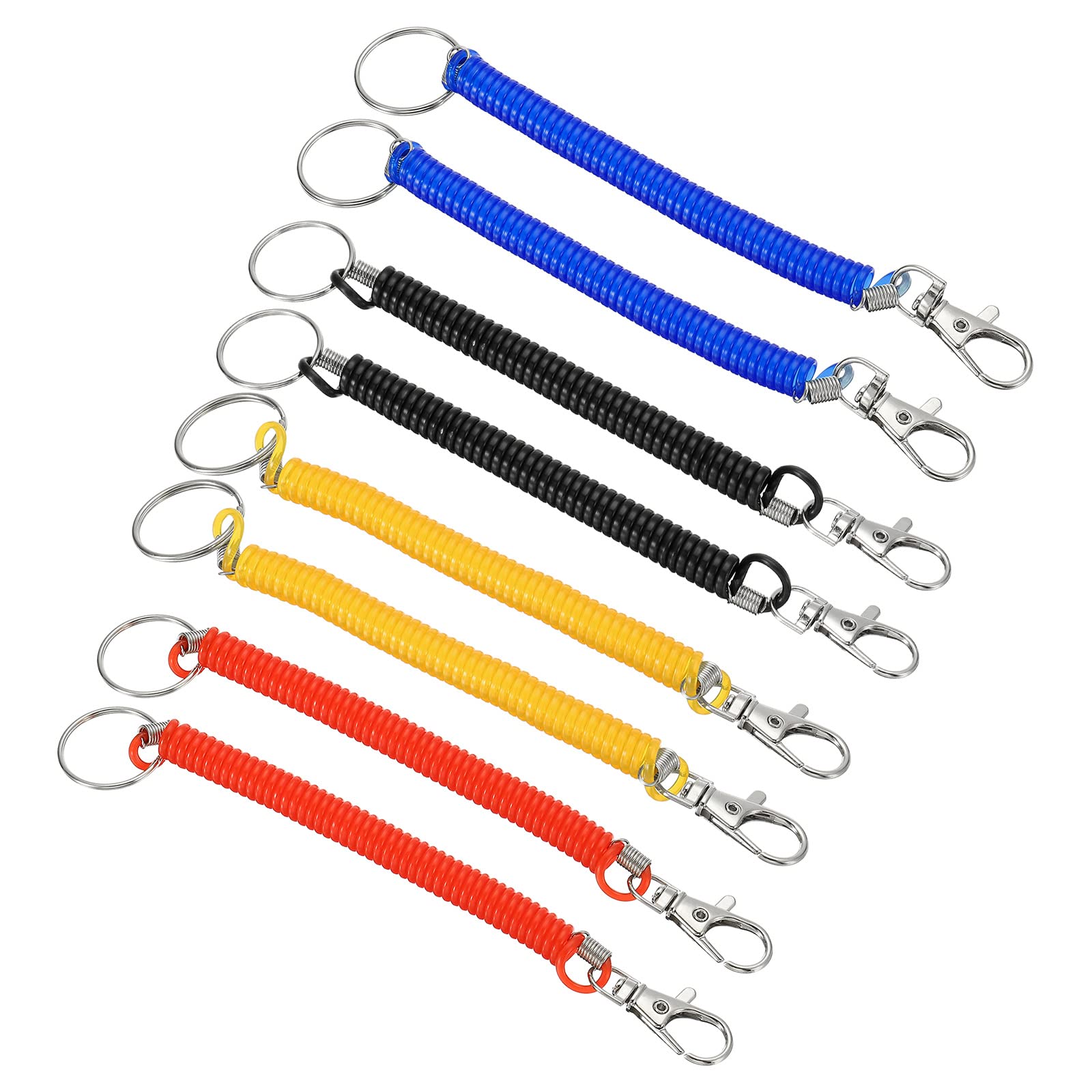 PATIKIL 6.7" Spiral Retractable Spring Coil Keychain, 8 Pack Stretch Cord Key Ring for Keys Wallet Cellphone, Red Yellow Blue Black