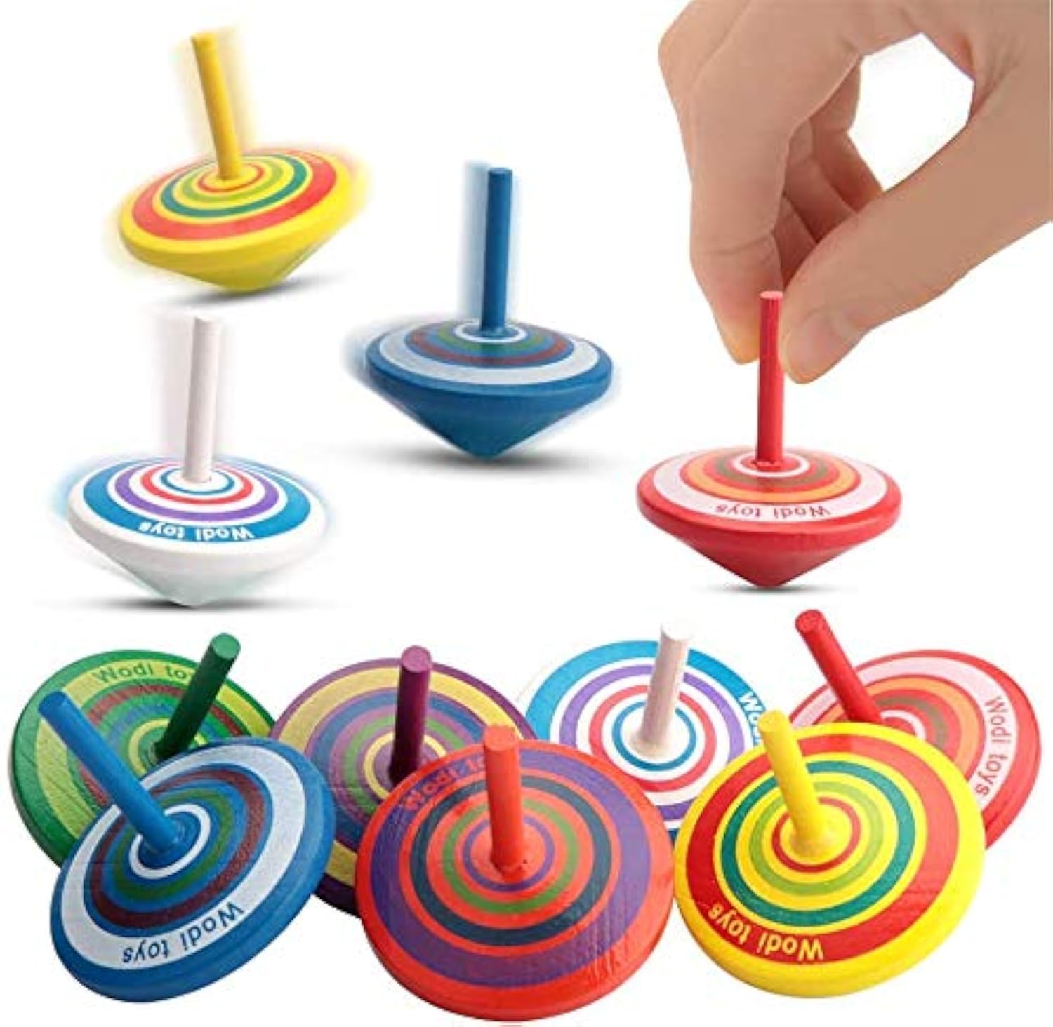15 Spinning Tops for Children Wooden Shelves as Party Bags for Children's Birthday or Party Favours Small Gifts Gift Bags Birthday Bags Patience Games Treasure Chest (Colour Random)