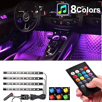 luces interiores del coche 4 piezas 36 led para el piso del coche luces de neon resplandor multicolor musica coche tira luces led decorativas bajo el