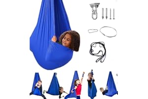 Aokitec Sensory Swing for Kids with Special Needs, Indoor Kids Swing Cuddle Hammock Chair Adjustable Aerial Swing for Children with Autism, ADHD, Asperger, Sensory Integration(Blue)
