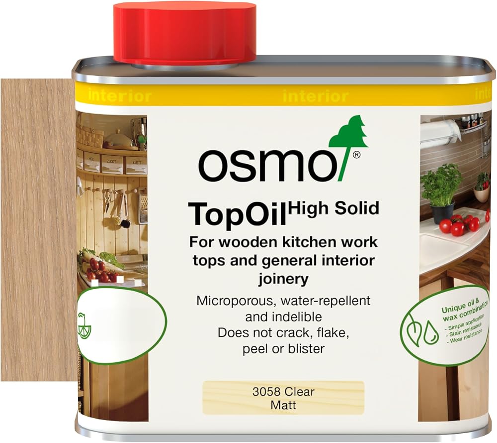 Osmo TopOil 3058 Clear Matt High Solid Oil 500ml Wood Kitchen Surface