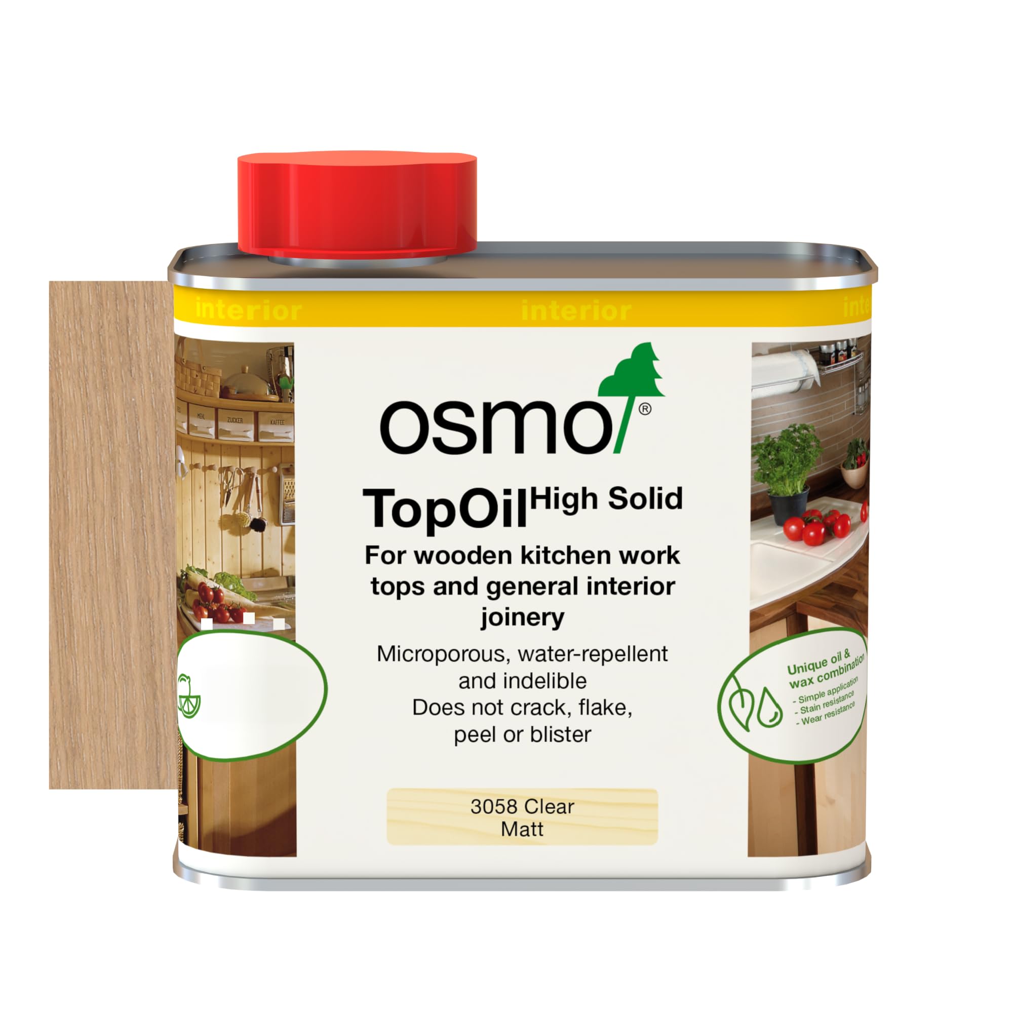 Osmo TopOil - High Solid Oil 3058, Clear Matt, 500ml - Durable Oil for Wooden Kitchen Surfaces, Water-Resistant & Food Safe, Wood Treatment & Wood Finish