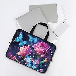 Uasibuni Roses Butterfly Print Slim Laptop Bag for
