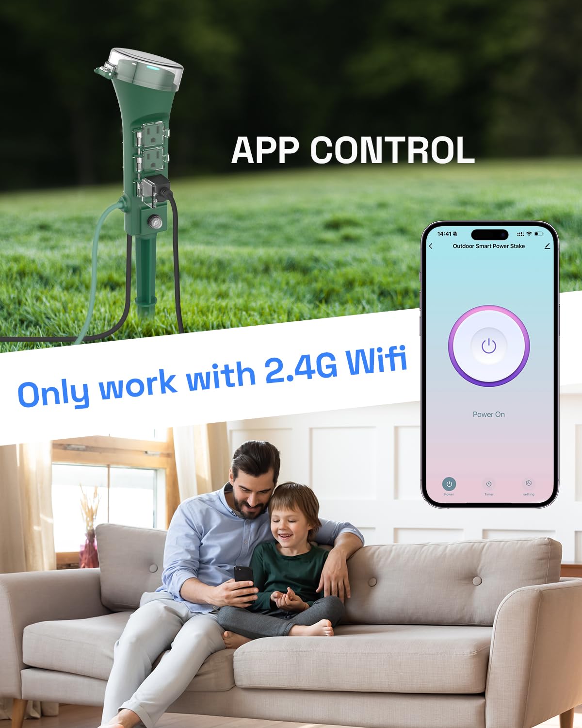 HBN Outdoor Smart Plug Waterproof WiFi Outdoor Outlet Timer with 6 Grounded Outlets, Remote & Voice Control Heavy Duty Yard Stake Plug Compatible with Alexa and Google Assistant No Hub Required - View 2