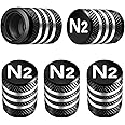 Tire Valve Stem Caps Cover - (5 Pack) Tire Air Cap N2 Nitrogen Metal with Plastic Liner Corrosion Resistant Leak-Proof for Car Truck Motorcycle Bike Black