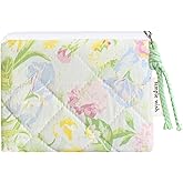 Modacarry Cotton Quilted Floral Coin Purse Digital Camera Pouch with Cute Prints Zipper for Women Girls (GREEN YELLOW)