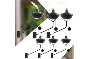 ZSPENG 6-Pack Citronella Torches, 23.5 Oz Wall Mounted Metal Garden Torches, Easy Setup & Refill Metal Torch, Flame Light Torch for Indoor or Outdoor Decor