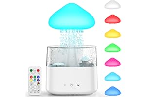 SMINIKER Cloud Humidifiers 450ML Water Drip Mushroom Humidifiers with Remote Control 7 Colors Mood Light Air Humidifier Raindrop Humidifiers for Bedroom