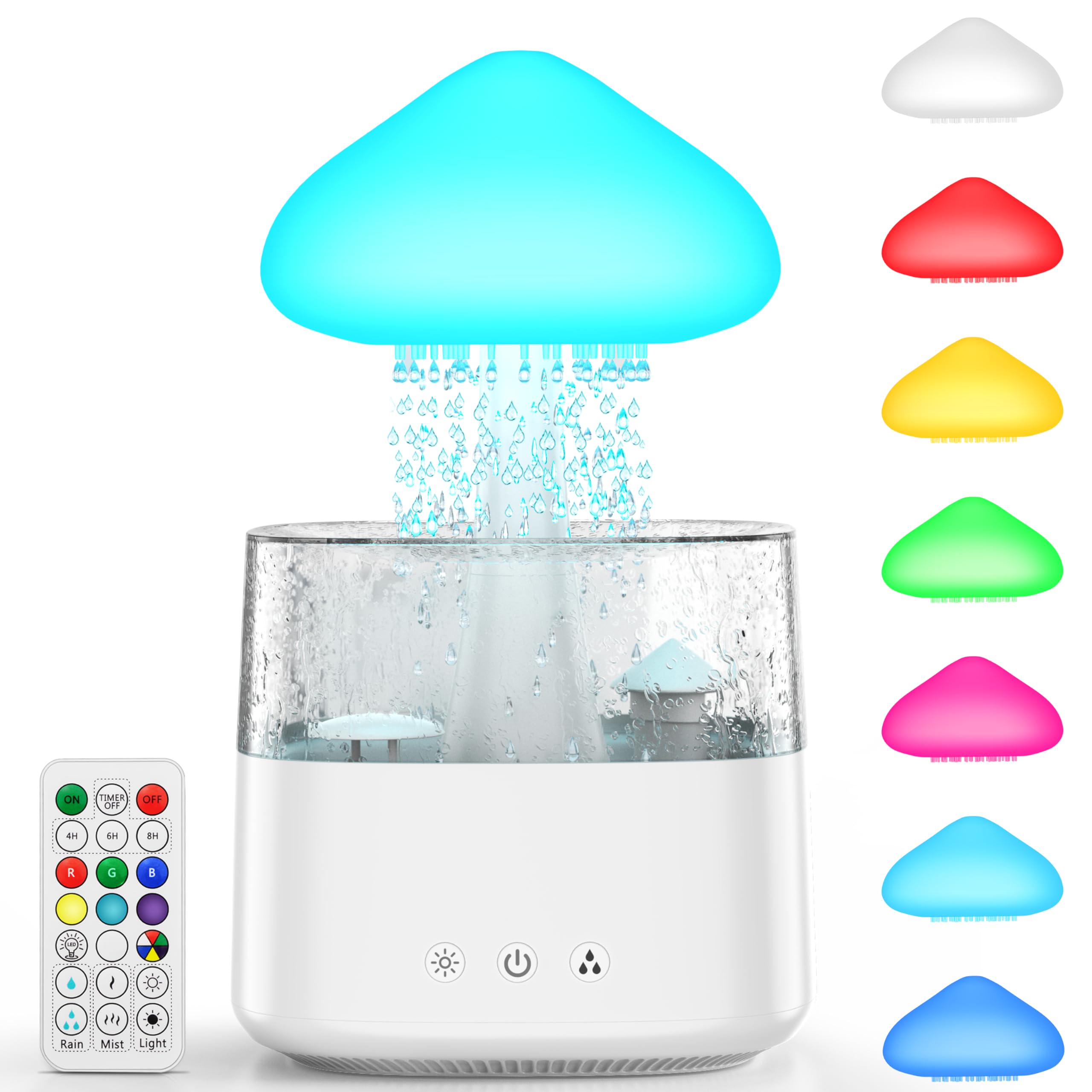 Cloud Rain 450ML Water Drip Mushroom Humidifier With Remote Control, 7 Colors Mood Light, Raindrop Design for Bedroom