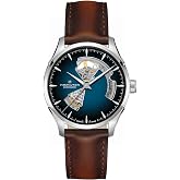 Hamilton Jazzmaster Open Heart Automatic Men's Watch, 40mm Case | Swiss Made, Blue Dial Analog Watch, WR 50m, Sapphire Crystal, 3-Hand Movement, Cow Leather Strap, Stainless Steel Case