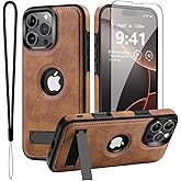 TRUIRON iPhone 16 Pro Max Case Leather, MagSafe Compatible Strong Magnetic N56, Invisible Kickstand Stand Cover, Slim Protective Phone Case for iPhone 16 Pro Max 6.9", Brown