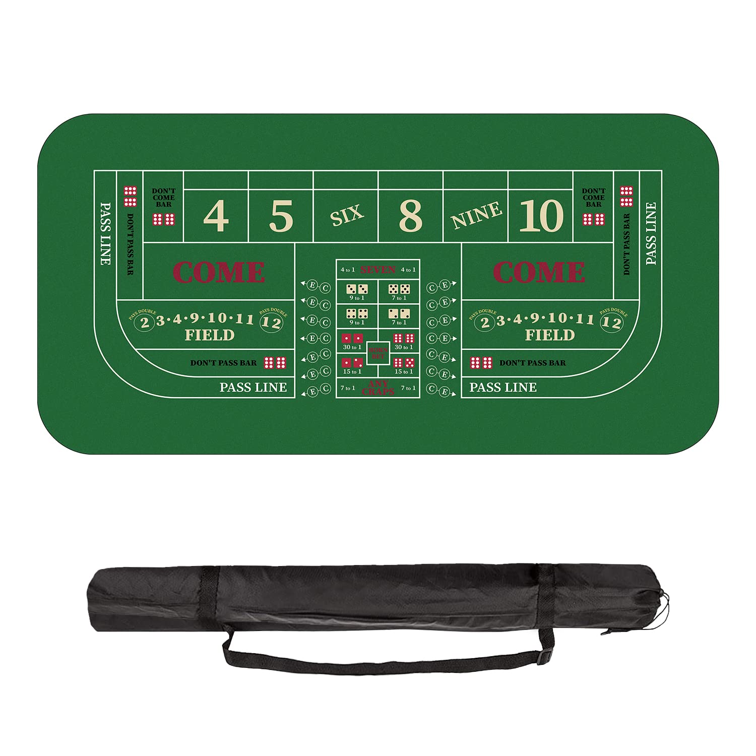 YUZPKRSI 70" x 35" Portable Professional Casino Craps Tabletop Layout Mat with Carrying Bag, Non-Slip Rubber Craps Dice Game Layout Table Top Cover for Parties, Home Entertainment, Game Night — image 1