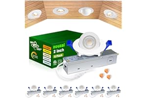 zouzai 2 Inch 5CCT Gimbal Led Recessed Lighting with Junction Box, 360°+90° Adjustable Recessed Can Lights, 2700K/3000K/3500K/4000K/5000K Selectable, 5W Eqv 50W, 550LM Brightness - ETL (White,6 Pack)