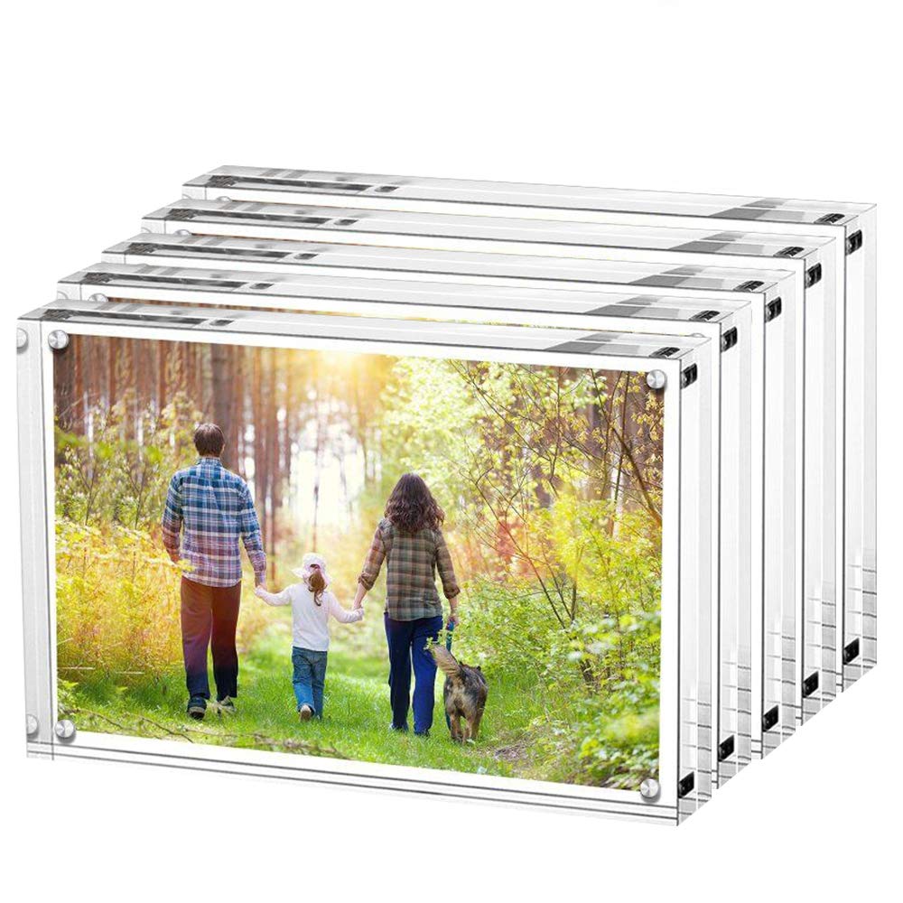 Boxalls Magnetic Photo Frame Clear Acrylic Picture Frames Double Sided, Stand In Desk, Table and Cabinet (6x8-Horizontal-5 Packs)