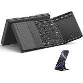 OMOTON Foldable Keyboard with Touchpad for iPad, Tablets, Laptop | Rechargeable, 3 Bluetooth Channel, Pocket-Size, Folding Stand, BK005 Trackpad Keyboard, Anti-Slip Leather Cover, Black