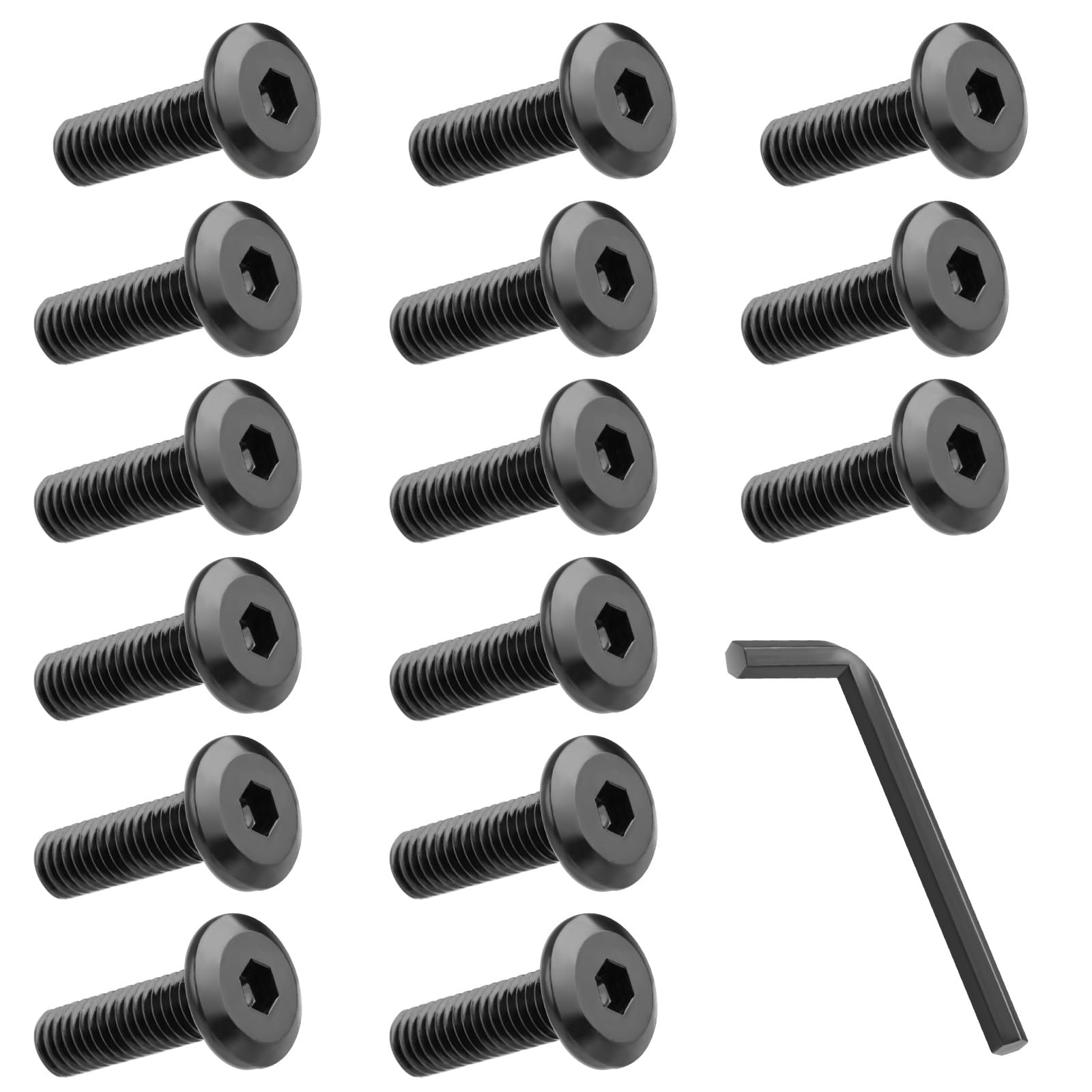 HOTUT 15 Pcs M8 Bolts Set, Black Hexagon Socket Head Cap Screws with Wrench, Stainless Steel Round Head Hex Socket Head Cap Machine Screws, Thread Fastener Hex Bolts, Pan Head Furniture Bike Bolts Set