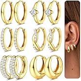 LOYALLOOK Small Chunky Gold Hoop Earrings for Women Hypoallergenic 14K Gold Filled Huggie Earrings for Women Trendy Cartilage Hoop Earring Stacks Lightweight Earring Sets for Multiple Piercing