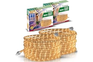 Tupkee Rope Light Warm Clear - 24 Feet (7.3 m), for Indoor and Outdoor use - 10MM Diameter - 288 Clear Incandescent Long Life Bulbs Decorative Rope Tube Lights - Pack of 2