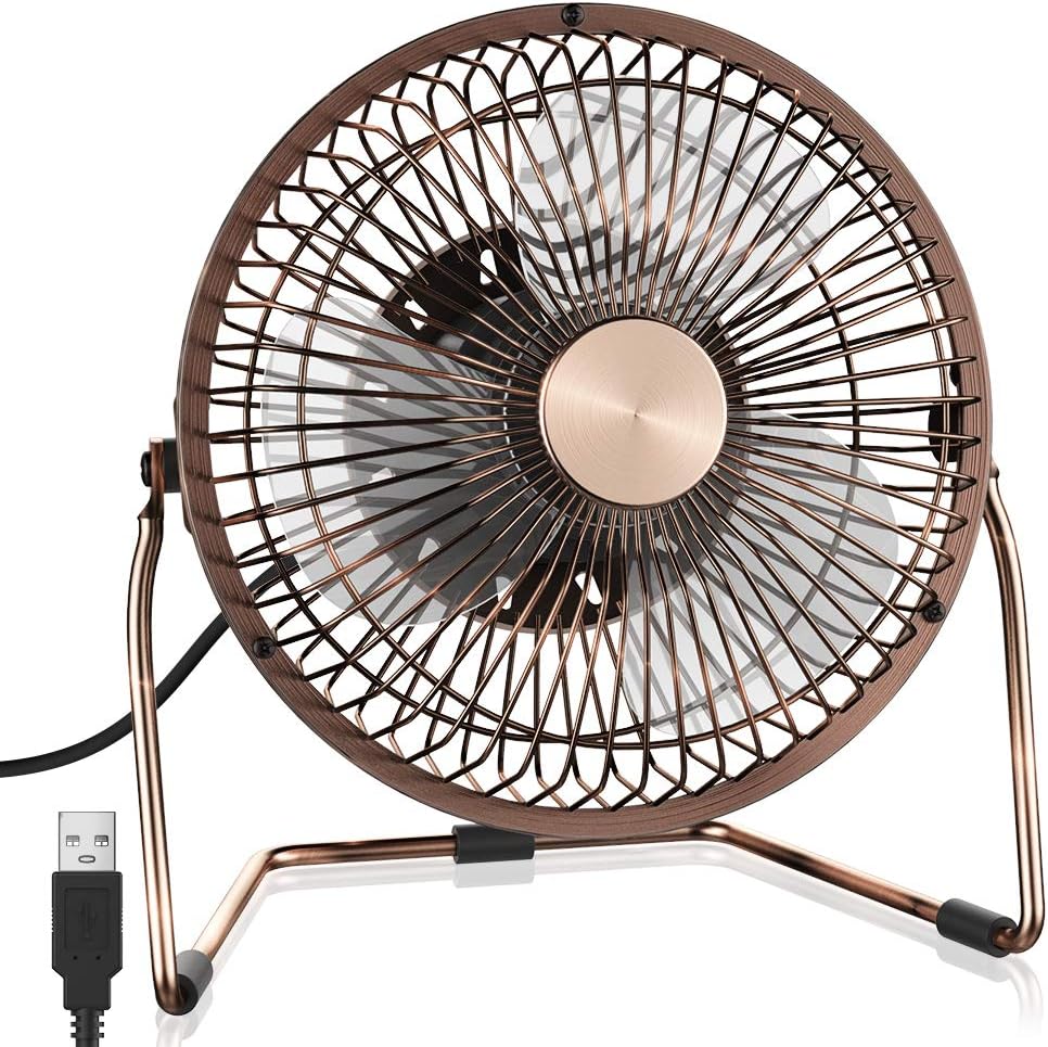 FUNME 6 Inch USB Desk Fan Metal Portable Mini Table Fan with 2 Speeds, Quiet,360 Rotation,Desktop Fan for Home Office And Outdoor(Bronze)