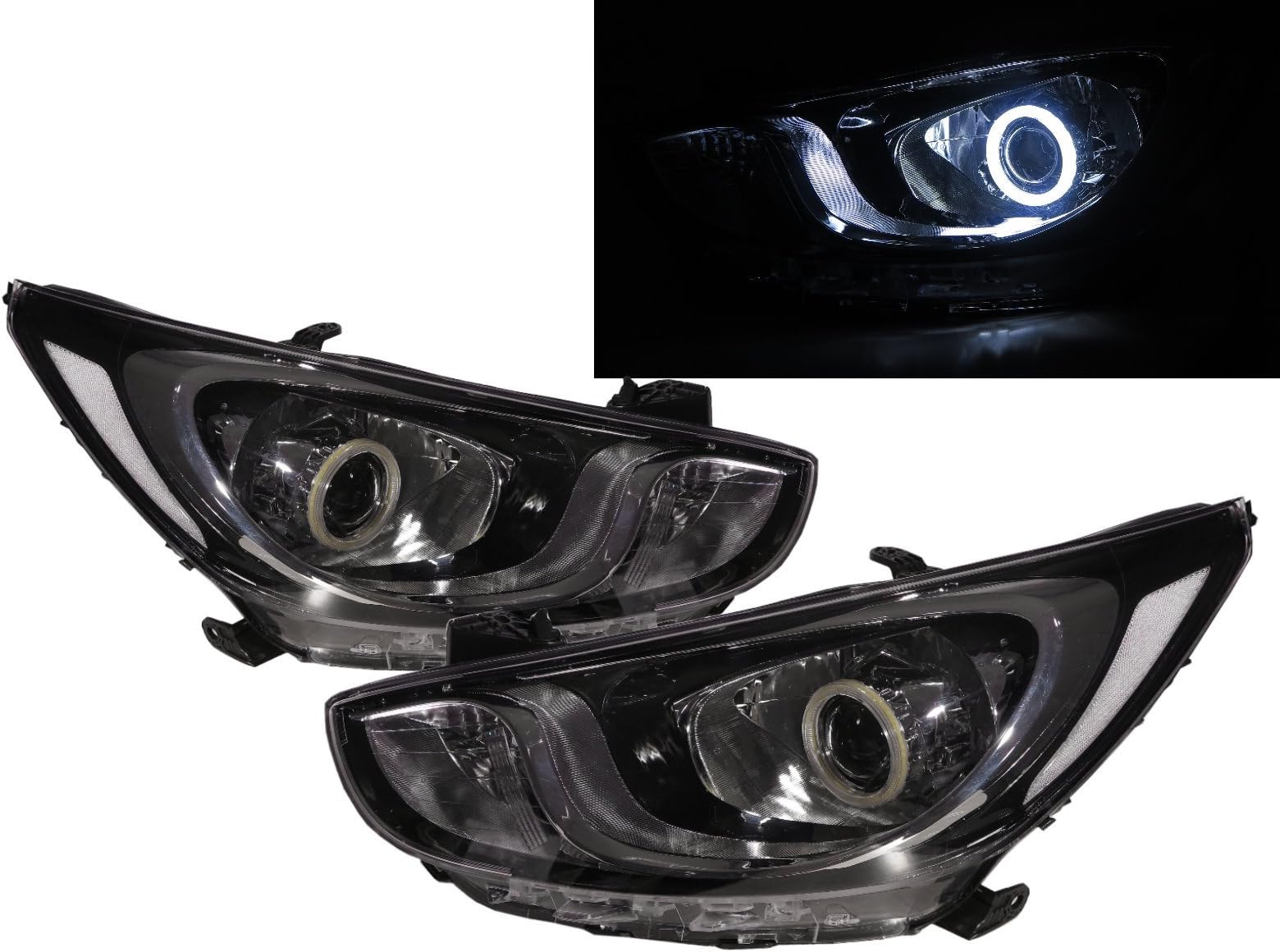 CrazyTheGod Accent/Verna RB Fourth generation 2010-2017 Sedan/Hatchback 4D/5D COB Projector Headlight Headlamp Black RHD