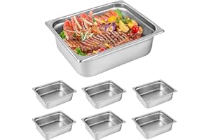 HOCCOT Half Size Hotel Pan 6 Packs, 4" Deep 304 Stainless Steel Steam Table Pan for Chafing, Commercial Food Pan for Hotel, Buffet, Restaurant, Party, Catering Food Pan for Food Supply & Storage