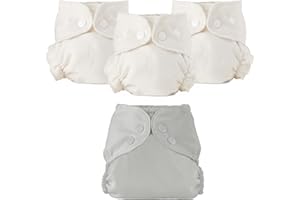 Esembly Cloth Diaper Bundle Set - 3 Organic Cotton Absorbent Inners and 1 Waterproof Outer Diaper Cover - Reusable, Washable, Snap Closure Cloth Diapers - Size 1 (7-17lbs), Dove