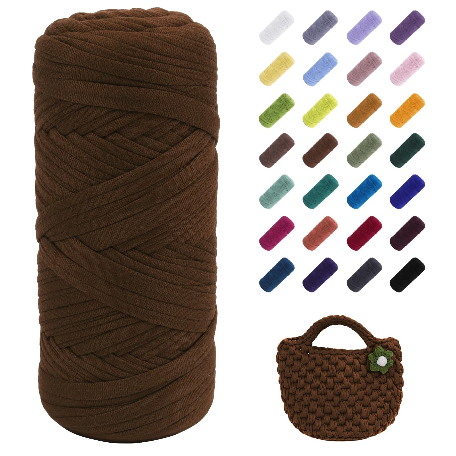 Uiopa T-Shirt Yarn, 200g/196ft Elastic Fabric Cloth Knitting T Shirt Yarn, Golden Coffee Thick Crochet Fabric Ribbon for Crocheting Bags/Baskets/Rugs, Home Decor, DIY Crafts