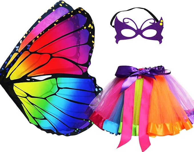 Rainbow Kids Butterfly Wings Costume for Girls, Butterfly