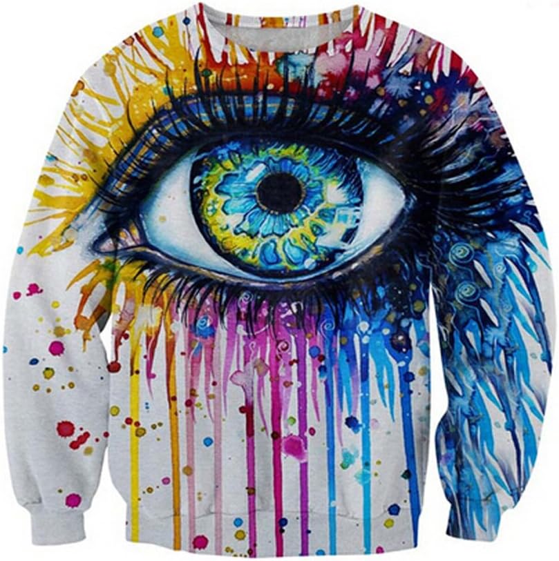CHIC Women 3D graphic print big eye oil painting novelty Sweatshirt